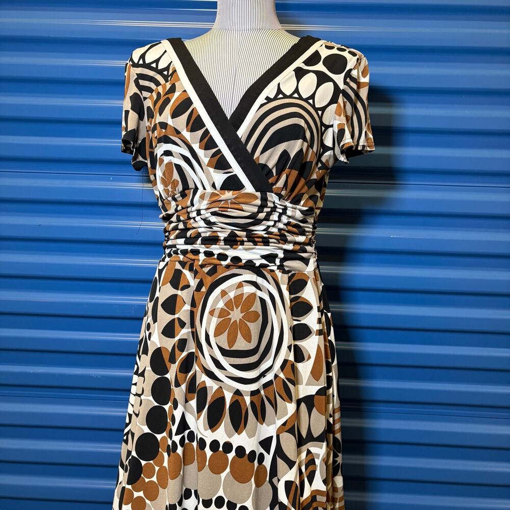 Y2K 2000s core Studio 1 ruched V-neck geometric midi party dress Size 14